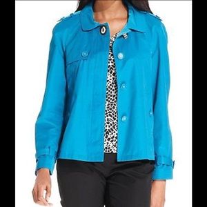 Charter Club womens blue trench coat button down academia jacket size large